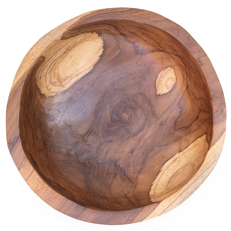 ANDALUCA 9 Inch Teak Wood Hand Carved Rustic Organic Bowl Small (9""-10"" Diameter)