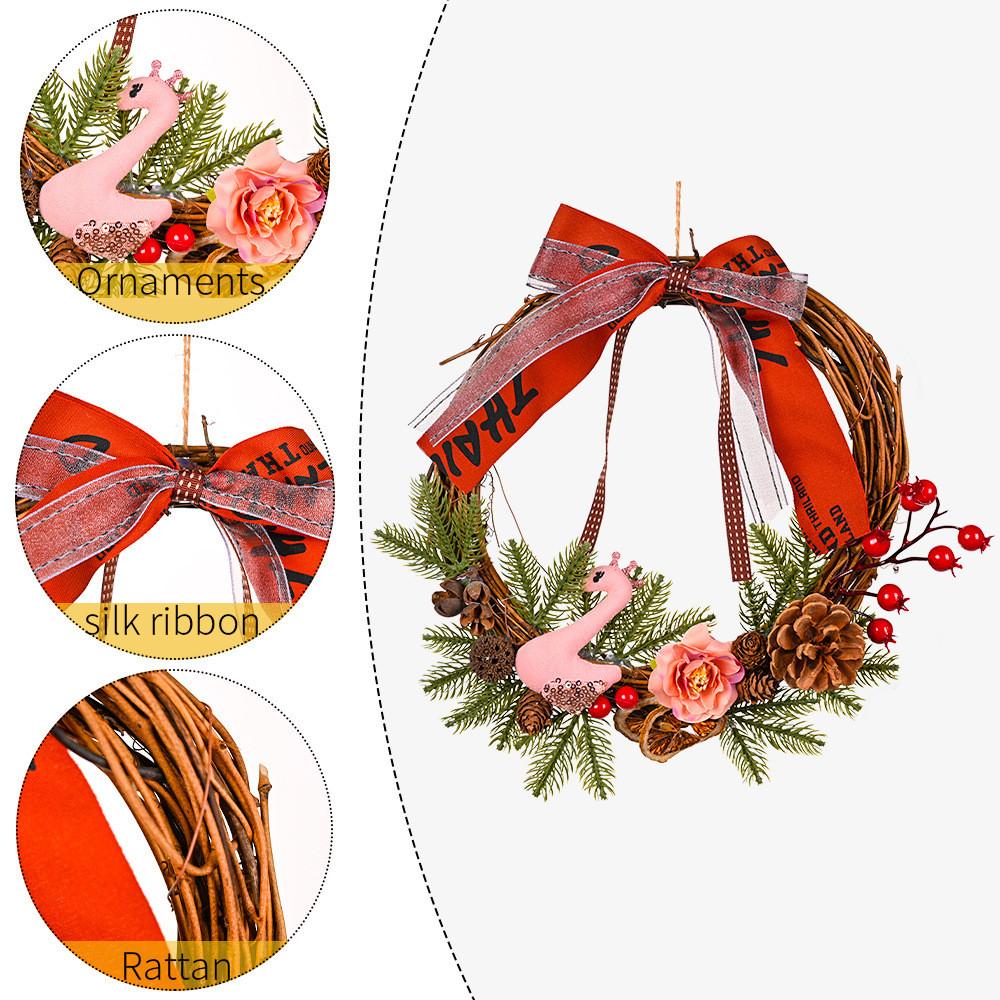 Beautiful Christmas Ornament Bow Pinecone Lemon And Red Berry Wreath Decor