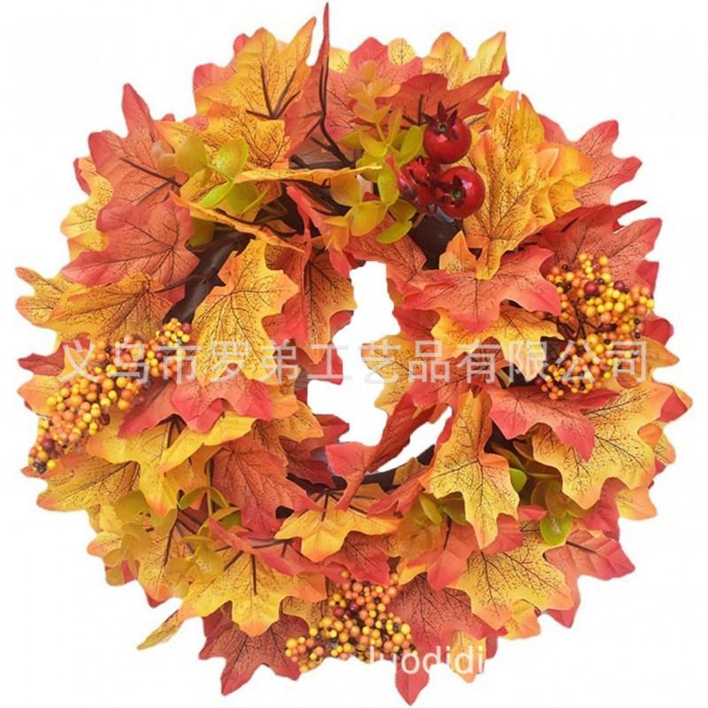 Harvest Wreath With Pumpkins Berries Vine Circle Halloween Thanksgiving Door Decor