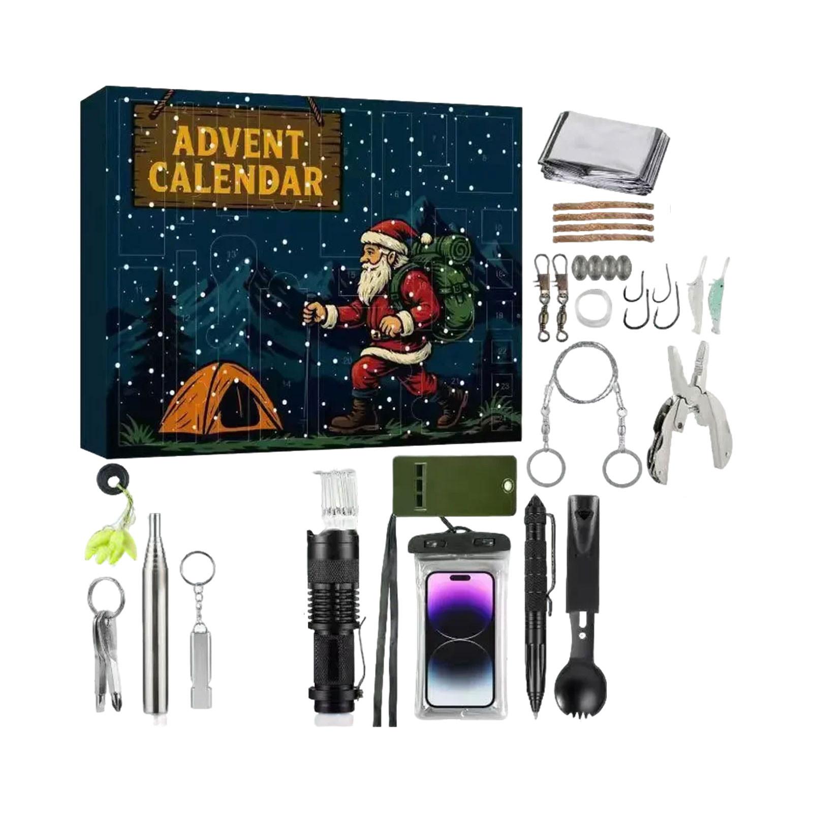 

Наборы адвент-календаря для мужчин - 24 дня Рождественский календарь обратного отсчета Аварийное снаряжение Подарок для подростка взрослого, Крутые гаджеты на Рождество для улицы One Size