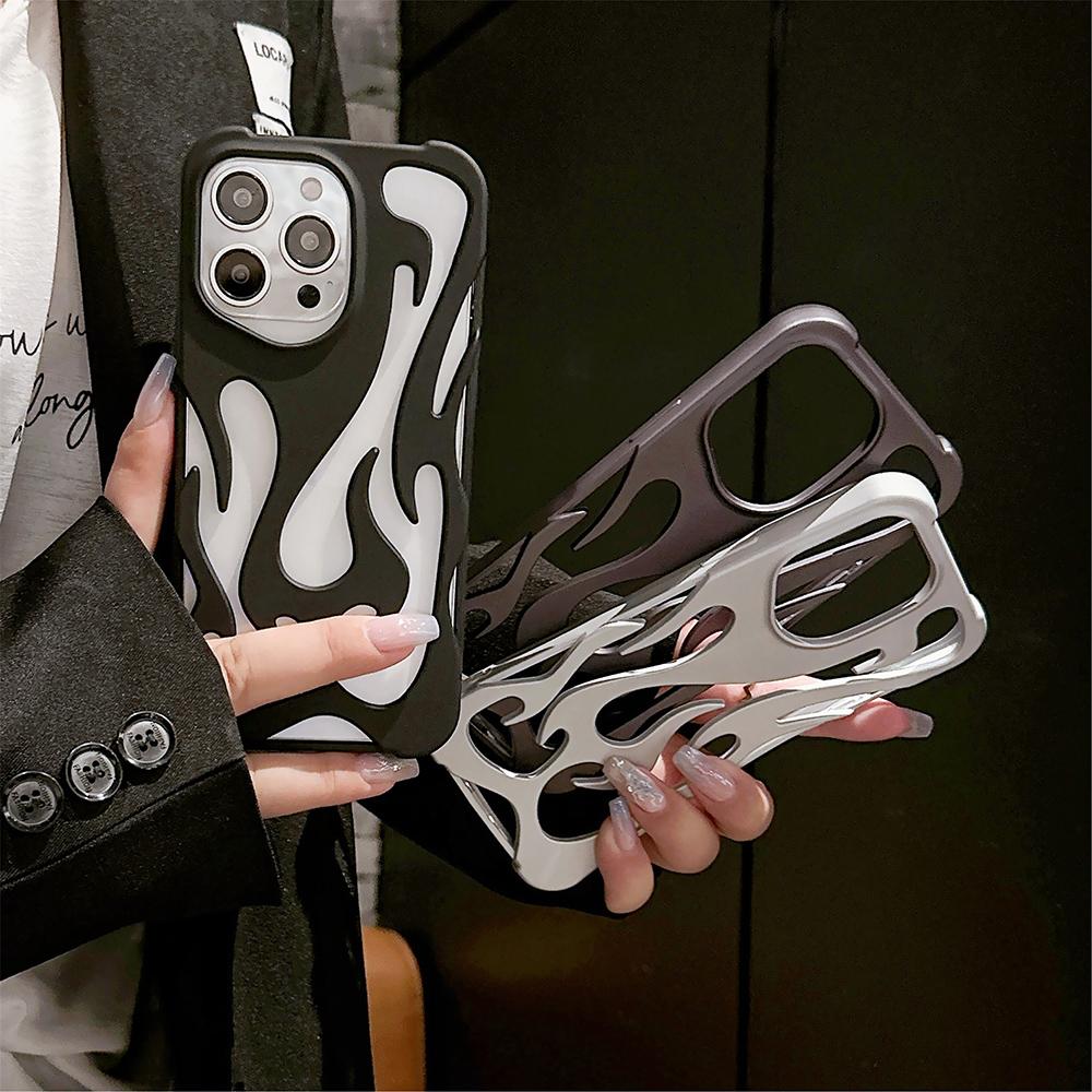 For iPhone 16 Pro Max Case Hollow Flame Design Matte TPU Phone Cover