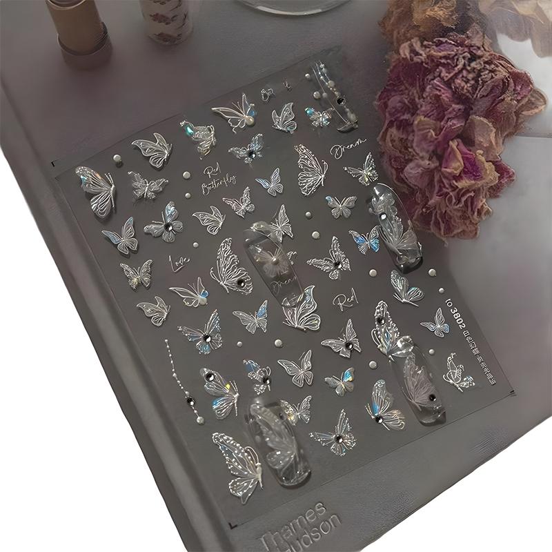 Schmetterlingsform Nagelsticker mit Diamanten Stereoskopisches Relief Abziehbild Selbstklebend Nagelkunst Salon DIY Nagelkunst-Enthusiasten