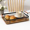 Rectangular Bamboo Wood Serving Tray with Metal Handles