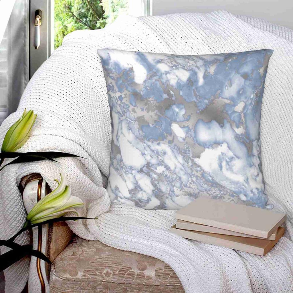 Pale Blue And Silver White Marble Effect Pattern Throw Cushion Pillow Cover Pillowcase Blue Silver Marble Blue Marble Pattern