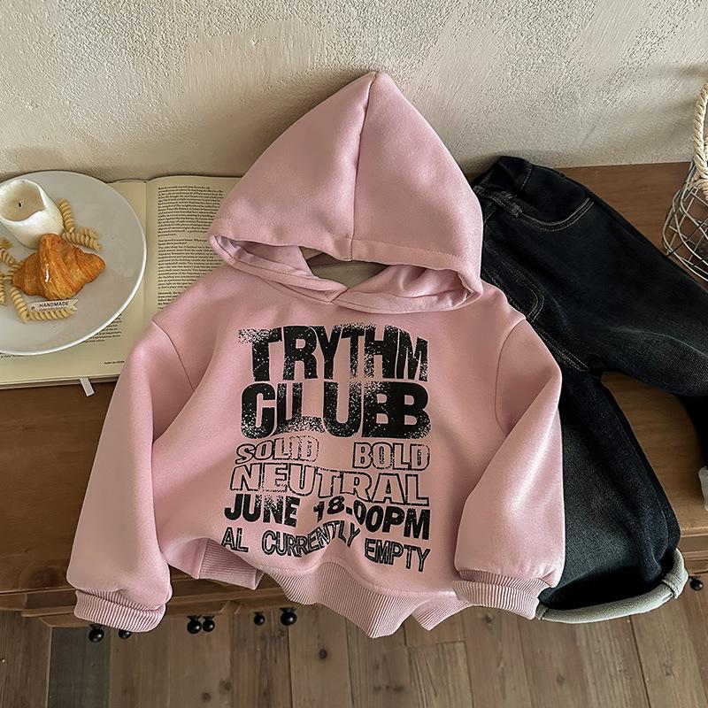 Boys Pink Letter Hoodie - 2025 Winter Korean Style Trendy Velvet Sweatshirt for Kids 90 cm розовый