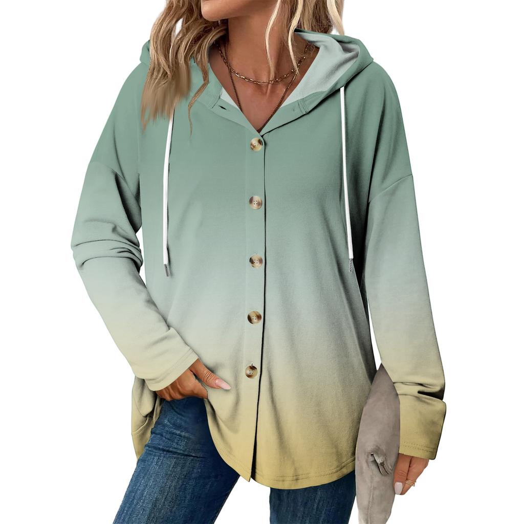 Damenmode Lässiger Raglan Langarm Kordelzugmantel, Vintage geknöpfter Kapuzenmantel