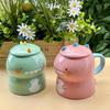 Cartoon Hand-painted Dinosaur Ceramic Mug with Lid Cute Coffee Milk Tea Water Cup Couple Breakfast Cup Household Drinkware