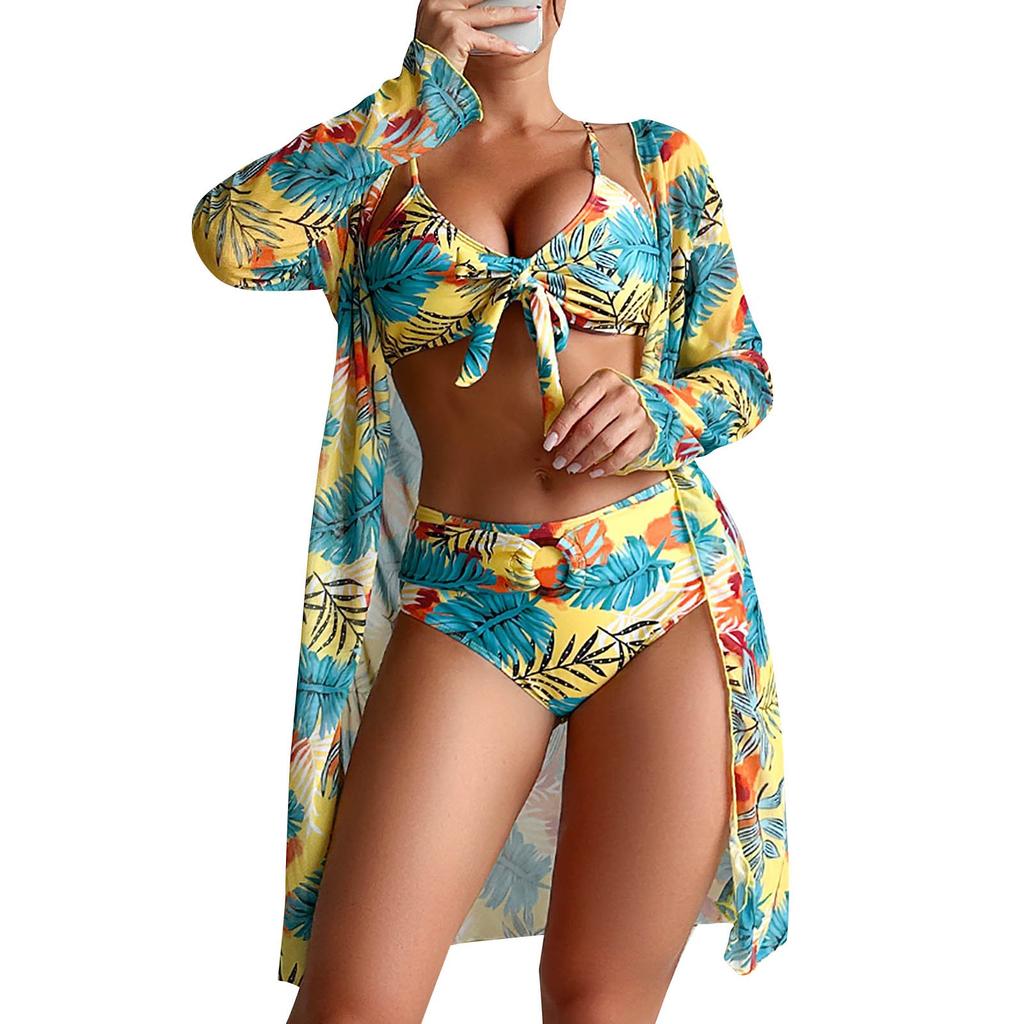 Women's Sexy Split Print Swimsuit Long Skirt Set (3 Sets)