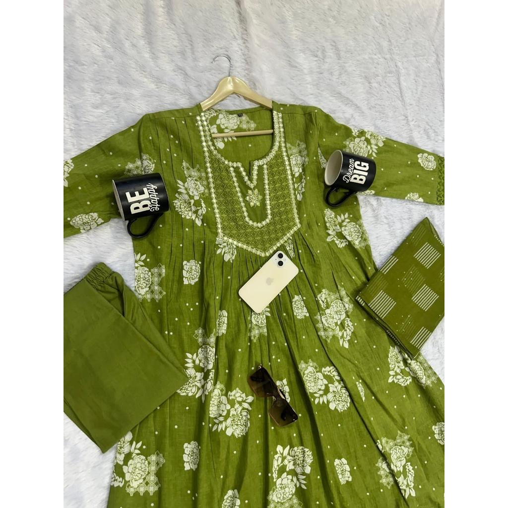 Beautiful Pakistani Cotton Kurti Pant Dupatta Set Indian Bollywood Ethnic Kurta