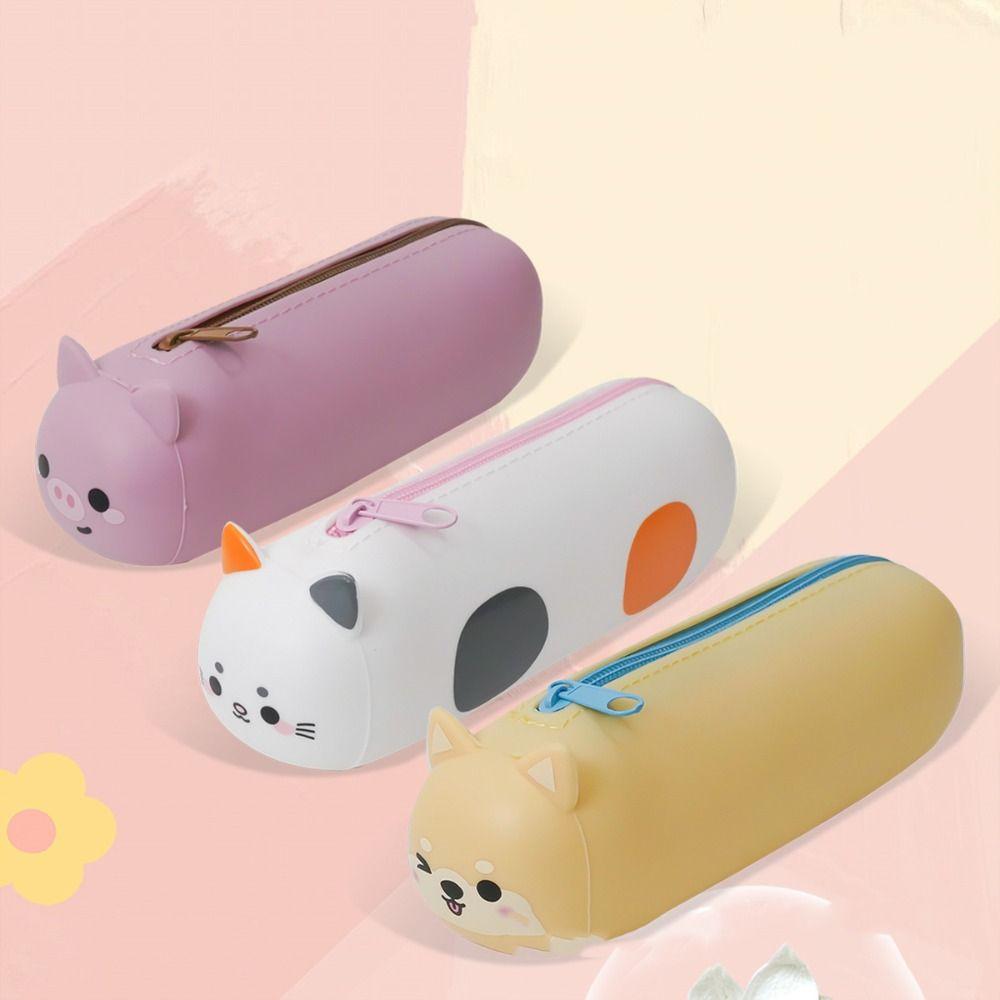 Large Capacity Portable Stationery Box Soft Texture Cartoon Animal Pencil Case  Daily Use