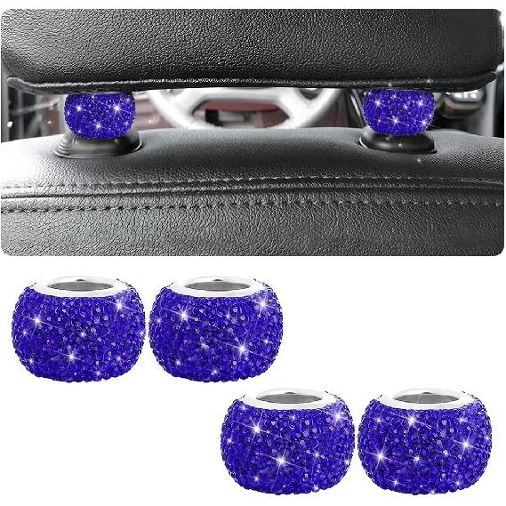 XINLIYA 4 Pack Car Headrest Collars, Bling Car Head Rest Collars Rings Decor, Rhinestone Car Head Rest Collars, Interior Car Seat Accessory, Crystal