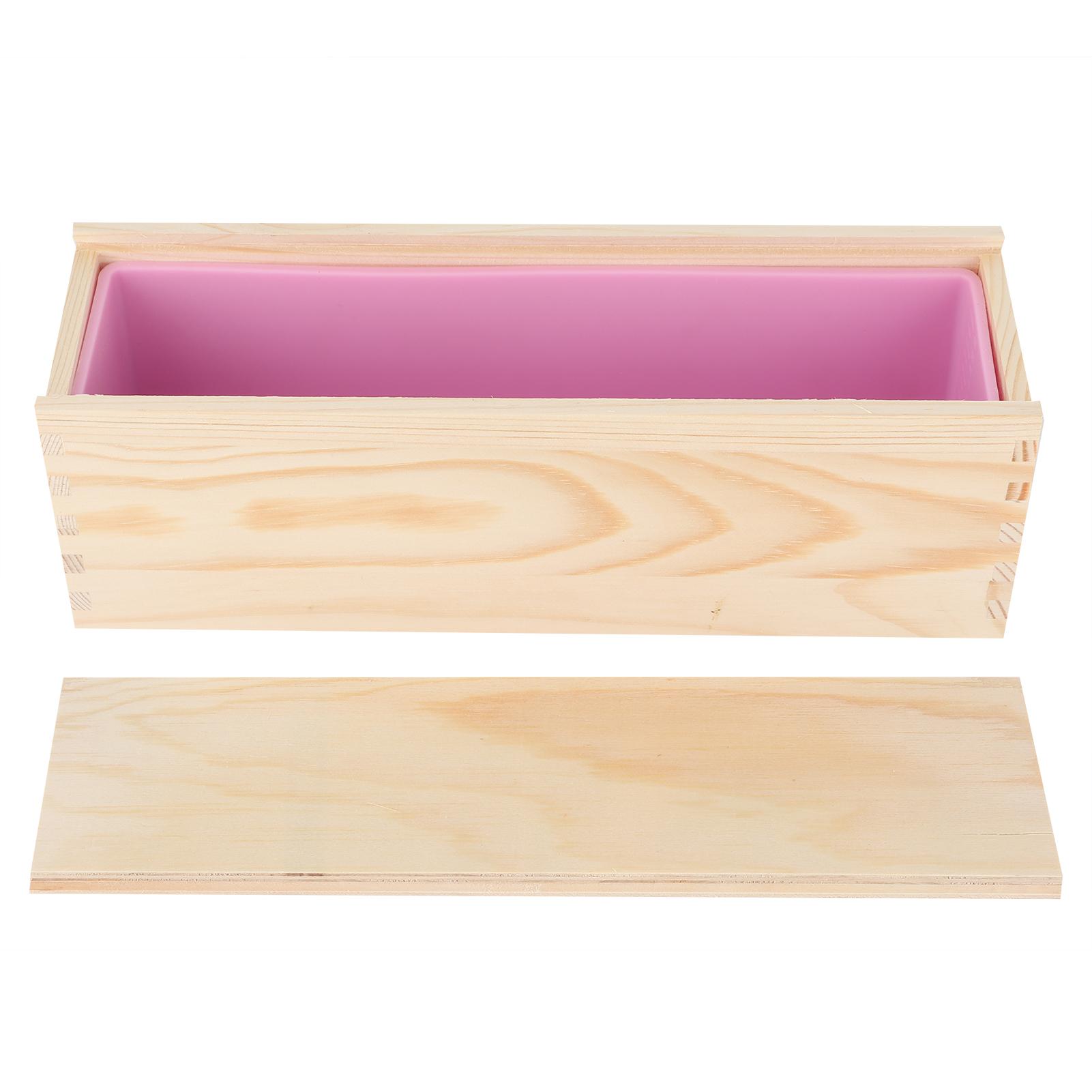 DIY Rose Pattern HandMade Bread Soap Mould Silicone Liner Mold Cake Making Wooden Box(Pink Silicone Box Wood Box )
