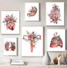 Bunte Anatomie Kunst Blume Organe Herz Lunge Poster und Drucke Medizinische Bildung Wand Kunst Leinwand Malerei Home Dekoration Geschenk