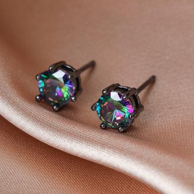 Orecchini a bottone in cristallo arcobaleno punk per donna uomo Orecchini in zircone rotondo con gioielli da sposa color oro nero argento