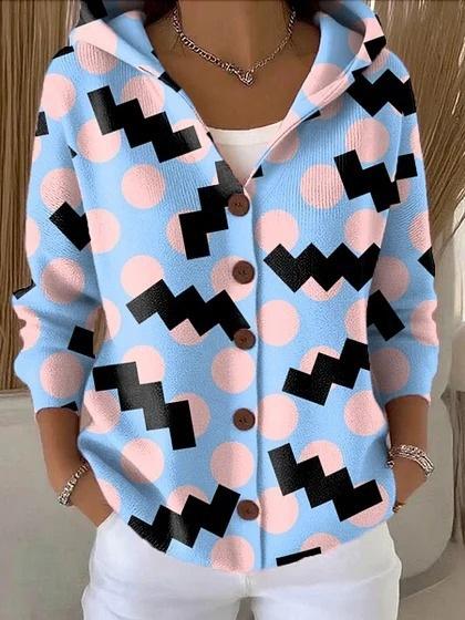 New V-neck button long-sleeved hooded sweater autumn and winter Christmas fashion personalized coat women