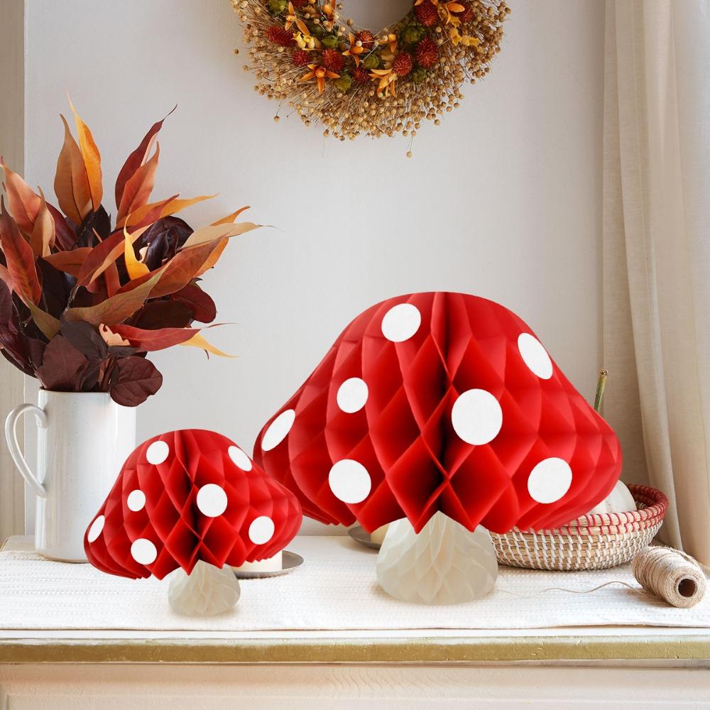 

Decoration Red And White Mushroom Honeycomb Ball Paper For Birthday/Wedding Party Paper Flower Ball