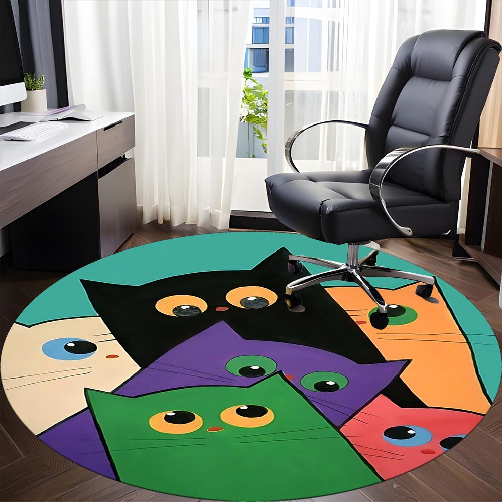 1 Stück bunte Katzen Büro runder Teppich, unter Bürostühlen Schlafzimmer Wohnzimmer Heimdekoration, Zimmer Deko