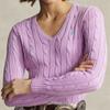 Polo Ralph Lauren Ss23 Solid Color Logo Embroidered V-Neck Long Sleeve Pullover Sweater Women sweater Purple WMPOSWENC020669-500