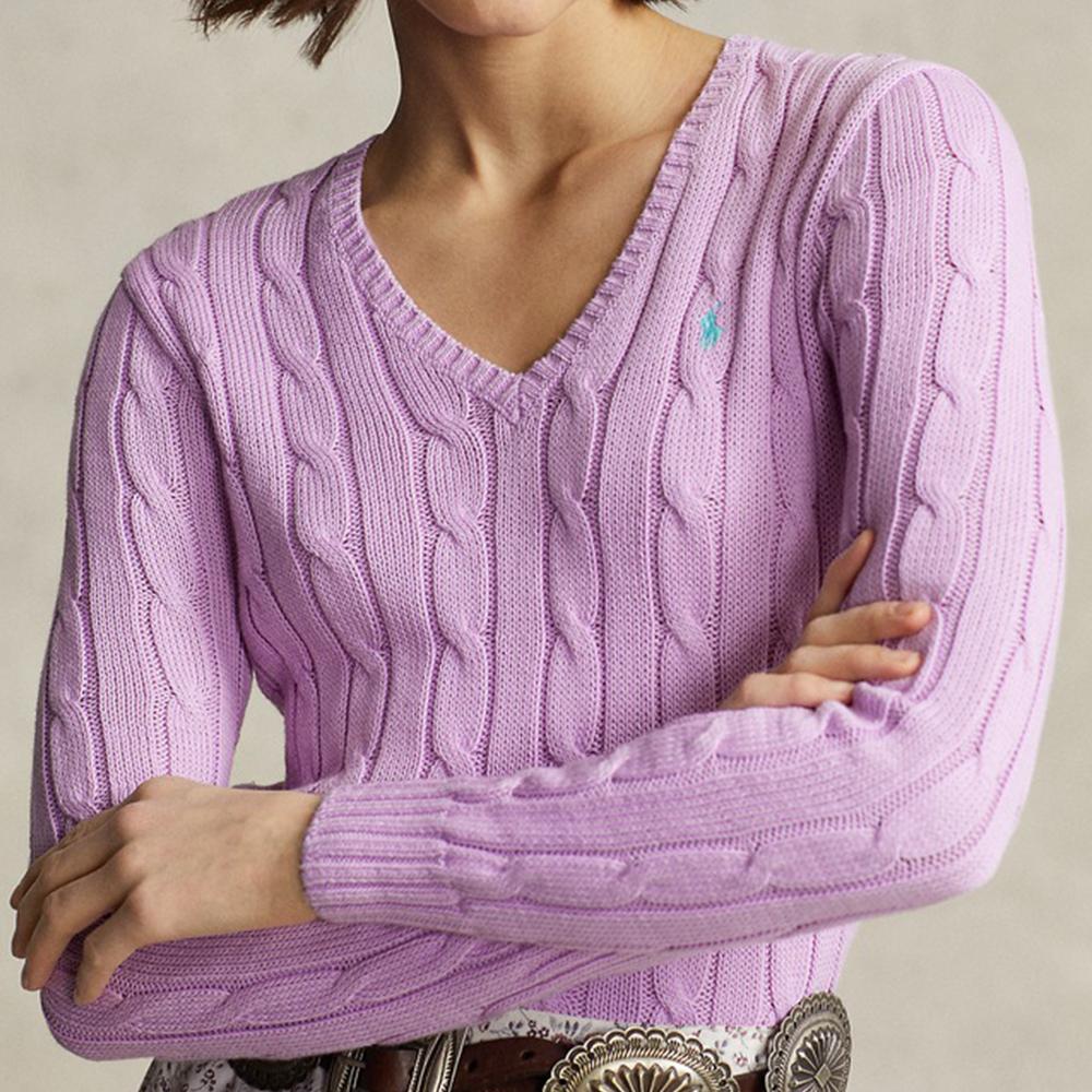 Polo Ralph Lauren Ss23 Solid Color Logo Embroidered V-Neck Long Sleeve Pullover Sweater Women sweater Purple WMPOSWENC020669-500