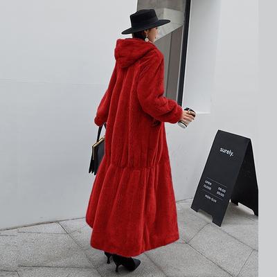 Winter New Casual Temperament Loose Imitation Rex Rabbit Fur Jacket Women's Hooded Long Coat Trendy