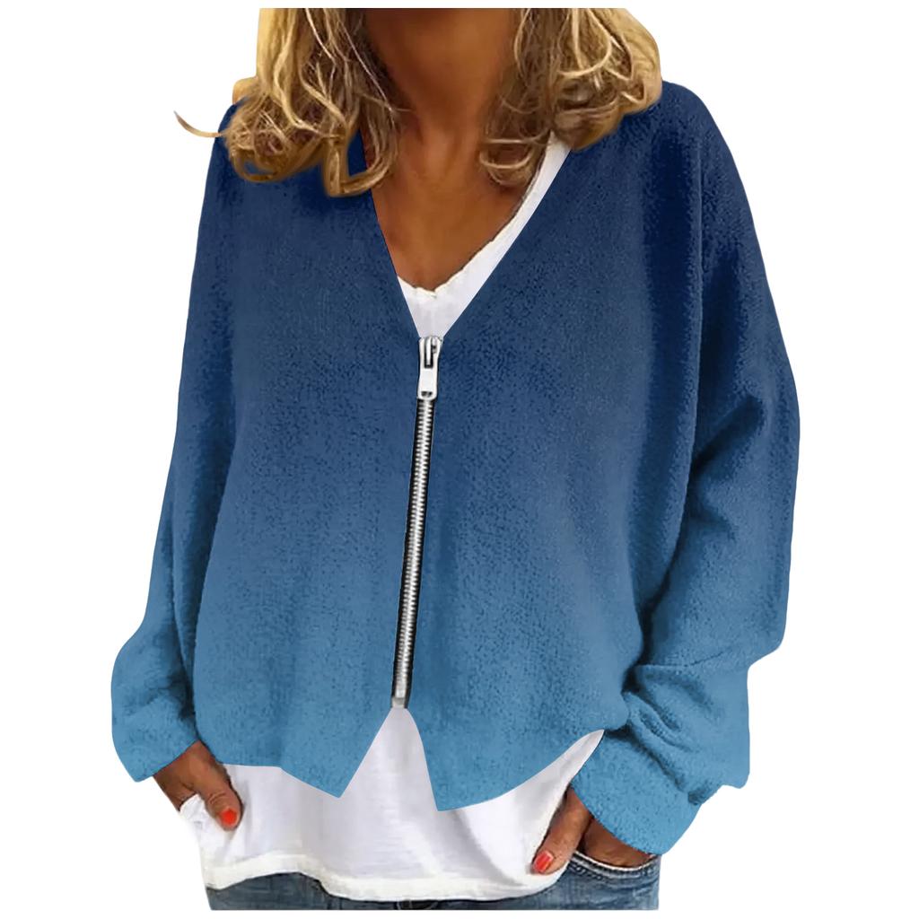 Womens Zip Up Sweaters Sweatshirts Long Sleeve Oversized Jackets Soft Casual Loose Tunic Tops