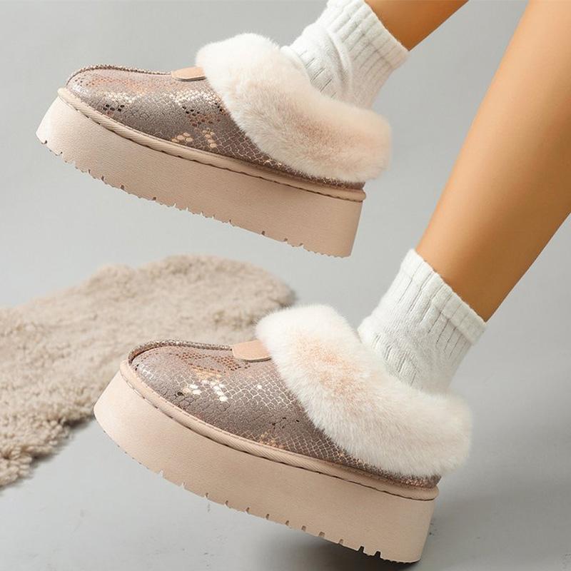 Fashion Chic Beige Shiny Snow Boots for Women 2025 Winter Korean Short Plush Warm Boots Woman Round Toe Thick Bottom Booties Female