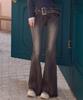 Kaindami Hip Volume Up Black Denim Wide Belted Cut Bootcut_Hip-Padding Jeans