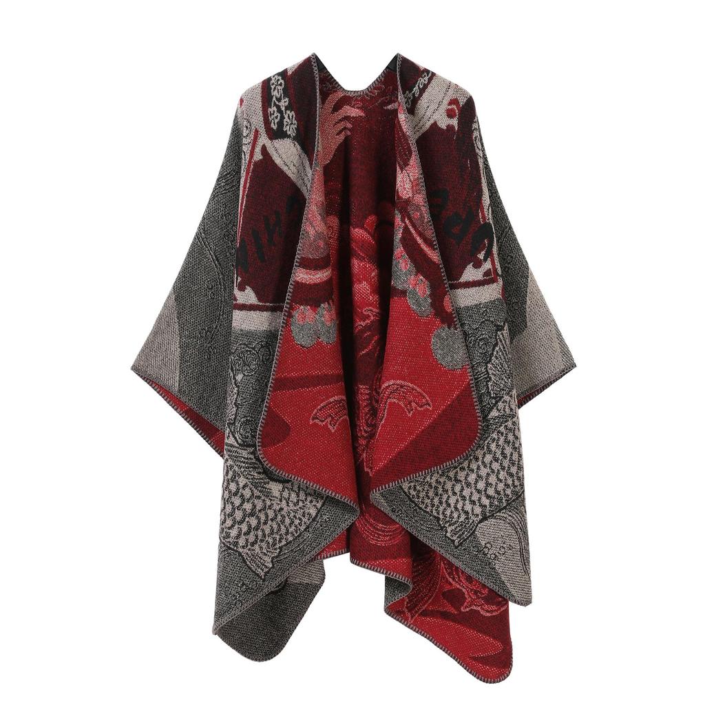In-Stock Women's Double-Sided Tassel Shawl Cape - Classic Style, High-End, Warm, Perfect for Travel.