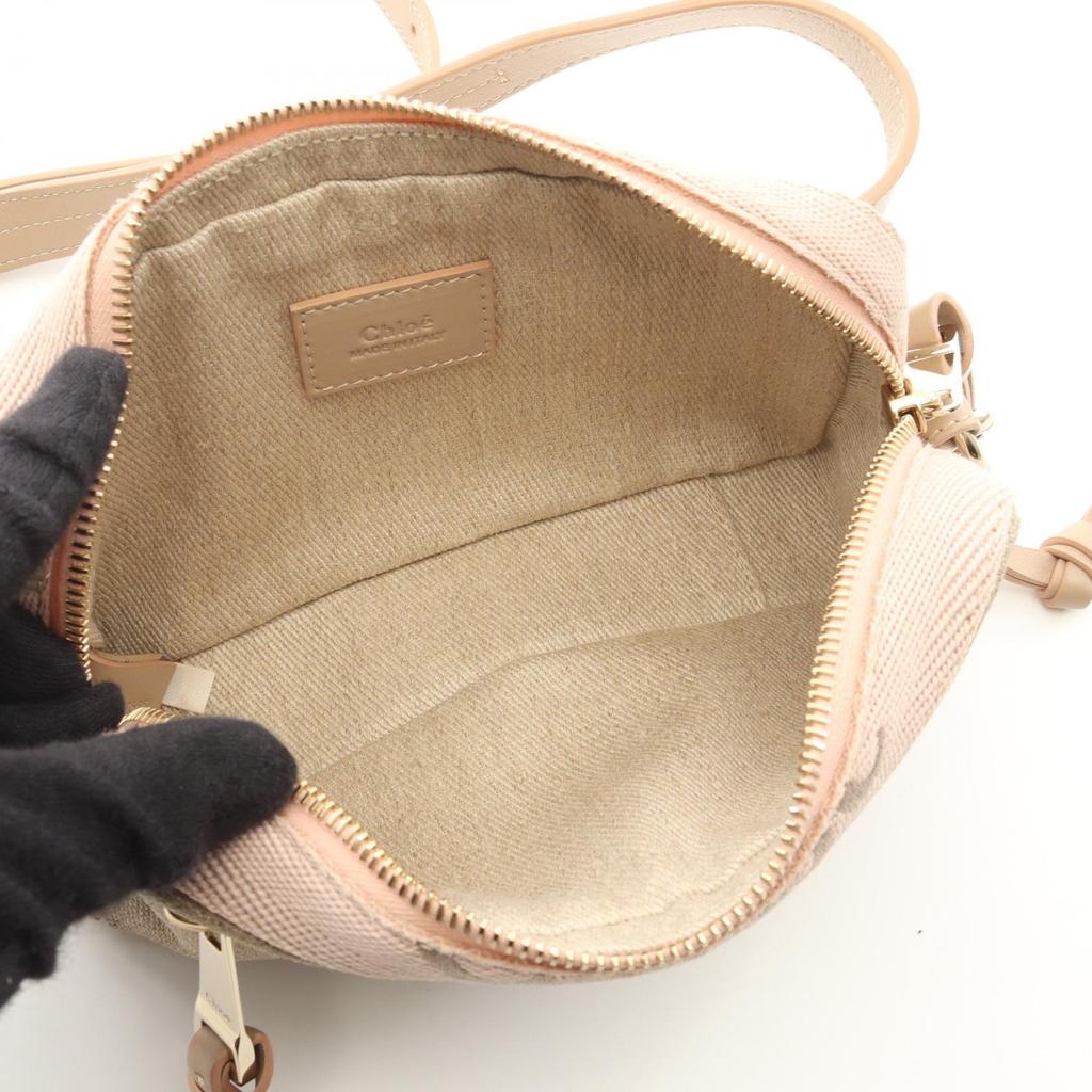 Used Chloe WOODY BELT BAG Shoulder Bag CHC23AS432 Canvas Leather Beige Pink Used Women