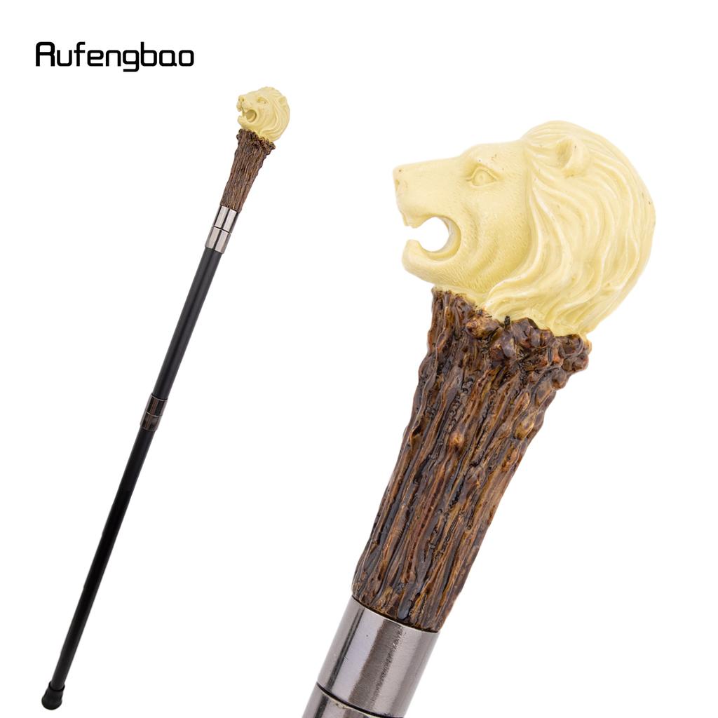 Yellow Resin Lion Head Tree Root Walking Cane Fashion Decorative Steel Stick Gentleman Elegant Cosplay Cane Knob Crosier 94cm