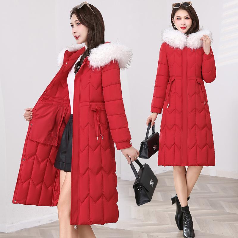 Women's Over-the-Knee Long Down Coat with Fur Collar - Winter 2025 Korean Style Cotton-Padded Jacket