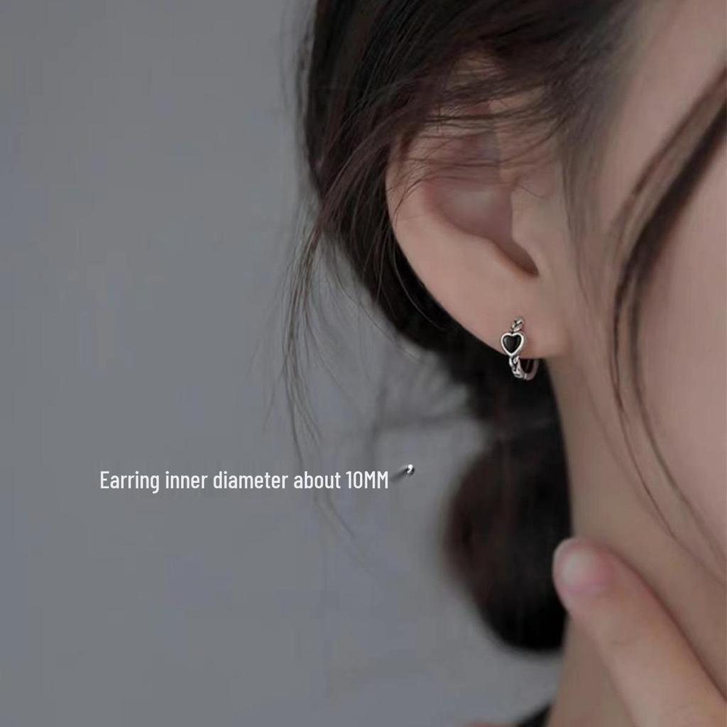 Ohrringe Creolen Sterling Silber Schwarzes Herz - Damen 2022 Trendiges Nischendesign Sommerschmuck