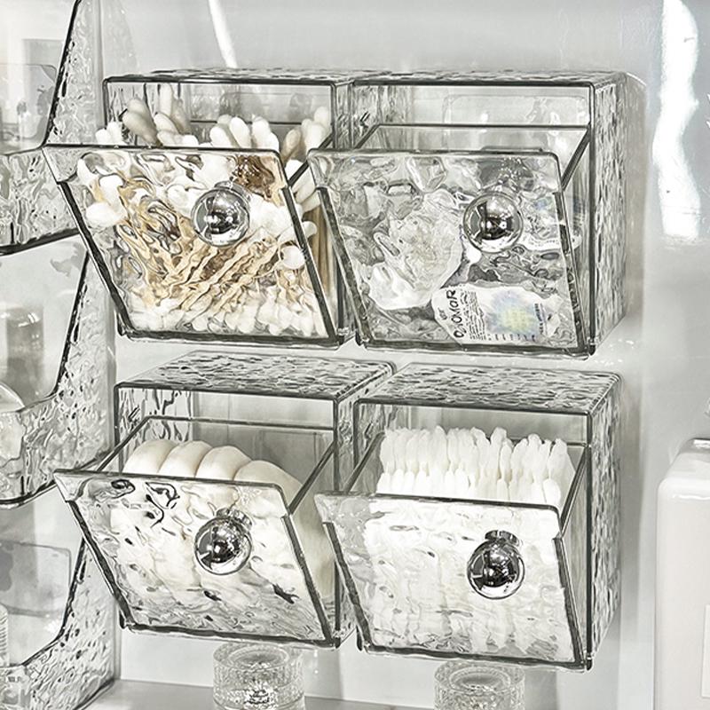 Wall-Mounted Transparent Bathroom Organizer: Cotton Swab Box, Mirror Cabinet, Cotton Pad Holder, and Lipstick Display Rack