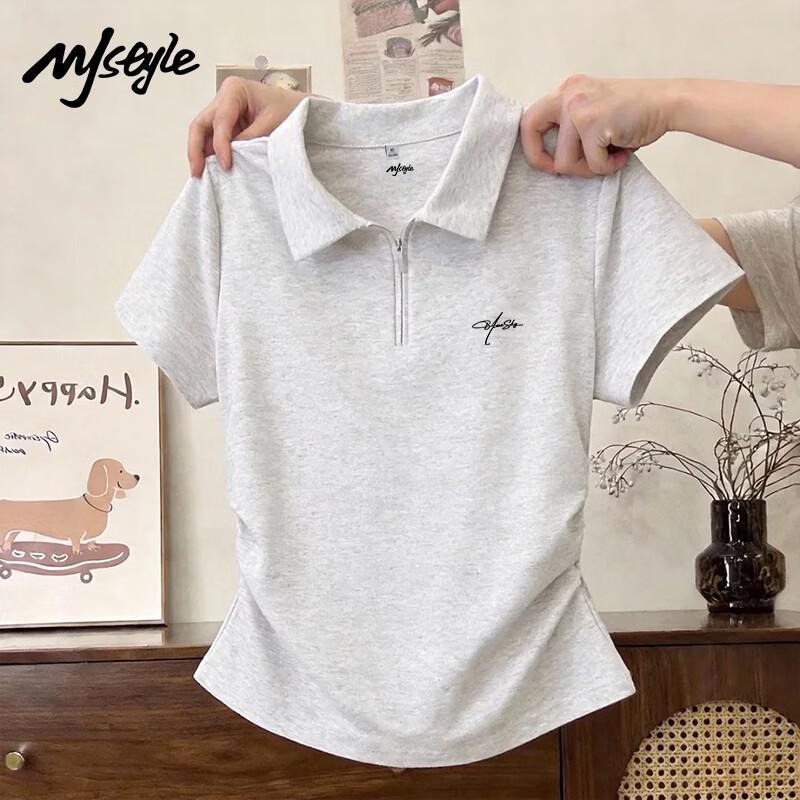 MJ STYLE Women s Pleated Polo Short Sleeve T-shirt M