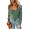 Women's European American Solid Color U-Neck Slim Fit Long Sleeve Sweater - Casual Autumn Pullover