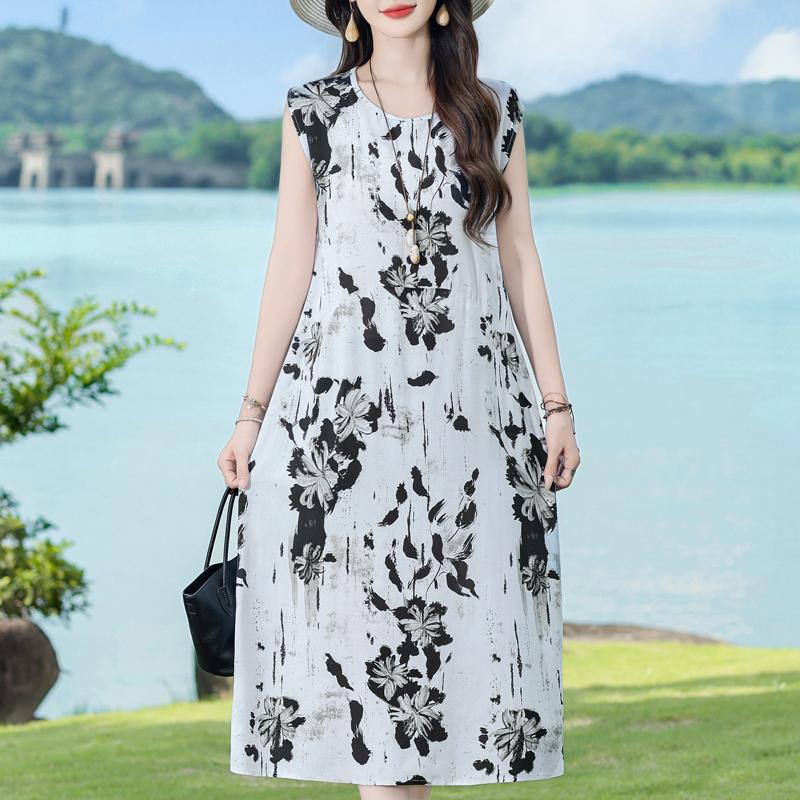 Casual Women's Dresses Summer Vintage Clothes Plus Size Sleeveless Loose Long Dress