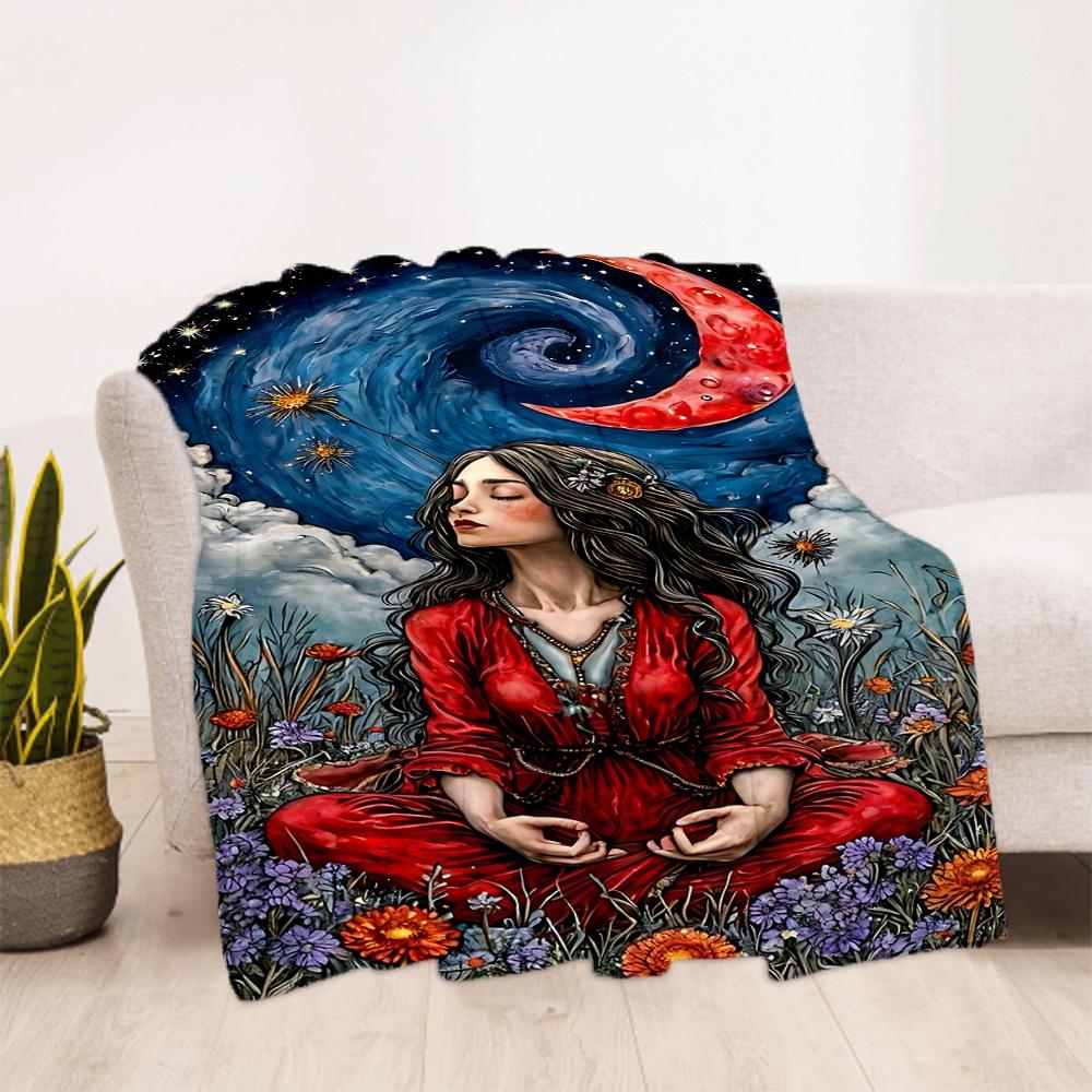 1PC Mystical Serene Outdoor Blanket Lightweight Flannel, Soft & Warm, All-Season Use for Sofa, Outdoor, Camping, Living Room, Office79