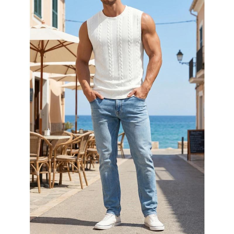 

Mens Casual Knitted Sleeveless Cable Tank Top S белый