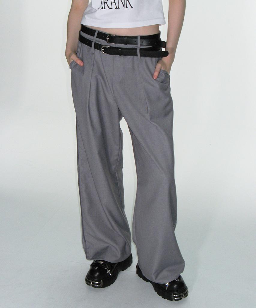 CRANK Low-Rise Riveted Wide Pants_Gray