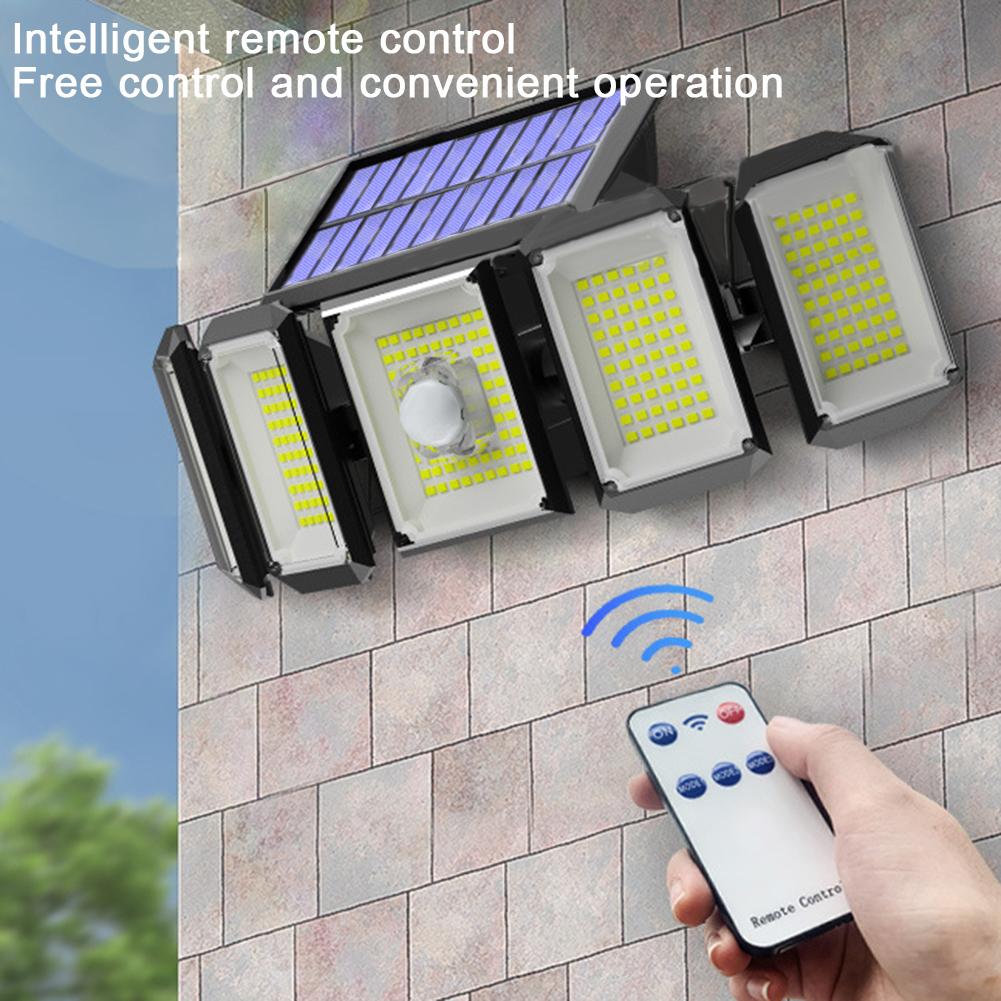 Outdoor Solar Lights 300LED Motion Sensor 5 Heads LED Flood Lights With Remote Control IP65 Waterproof Solar Security Lights For Garden Garage
