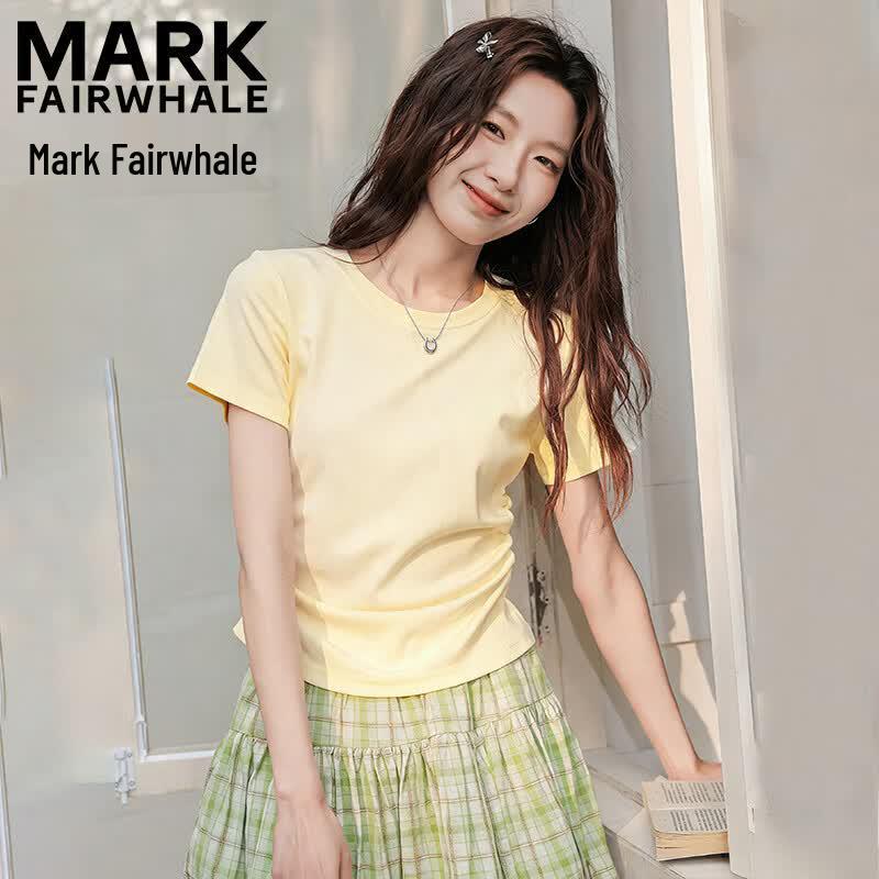 Mark Fairwhale Women's Pleated Round Neck Short Sleeve T-Shirt