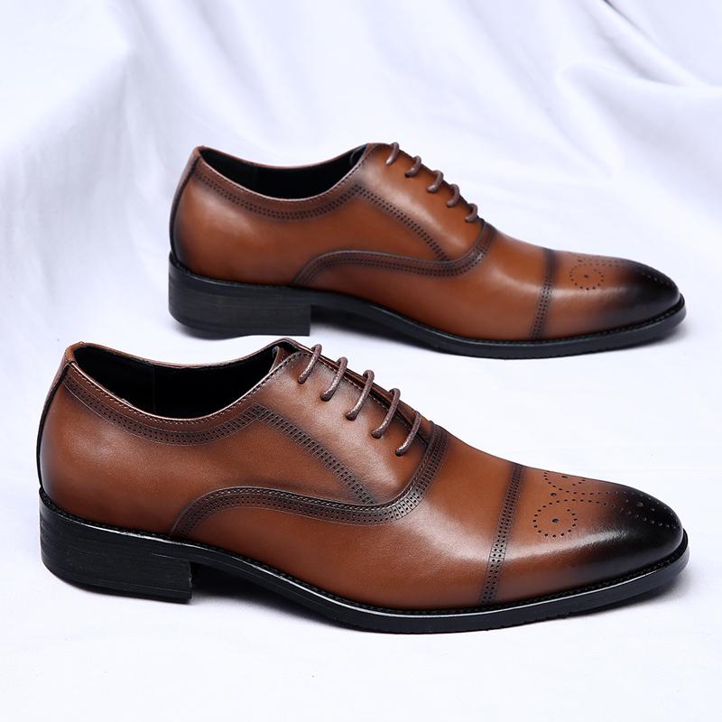 Špičková značka Pánské kožené ležérní boty Šněrovací Špičaté Boty pro pracovní pohovor Pánské společenské boty Masážní stélky