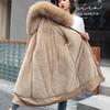 Winter Plus Size Jacket Women Long Sleeve Knee Length Thick Plush Furry Hood Pockets Zipper Button Closure