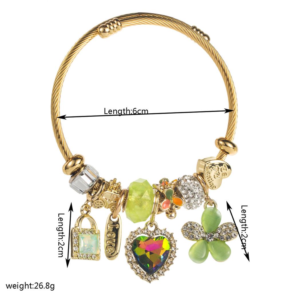 Stainless Steel Bracelet - Fashionable and Sweet Heart-shaped Lock Charm with Love Hearts and Flowers - High-end String Bead Bracelet