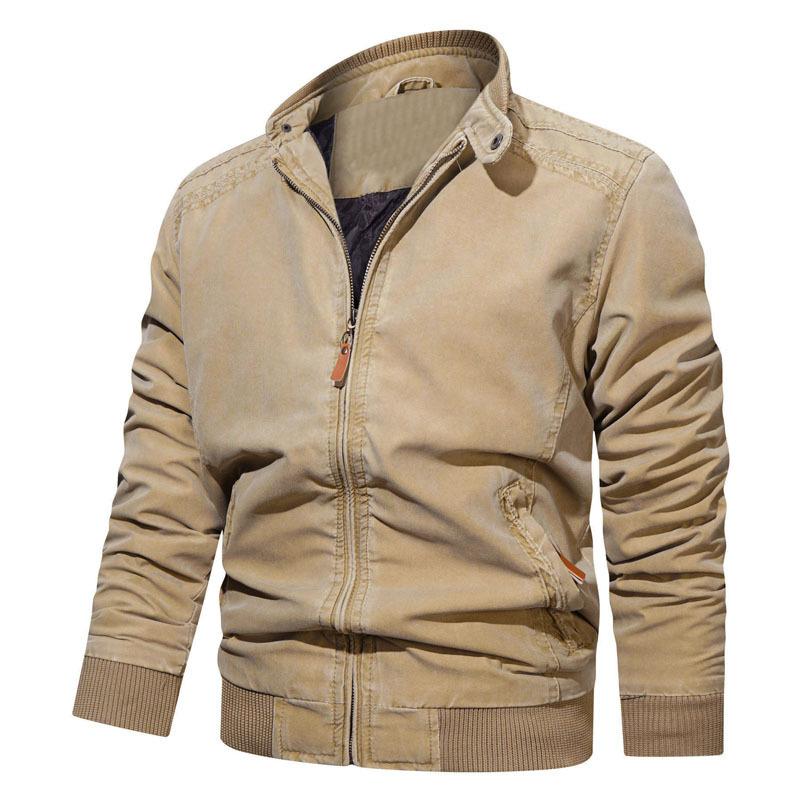 Jacket Men's Spring and Autumn Pure Color Washed Cotton Retro Loose Plus Size Casual Jacket