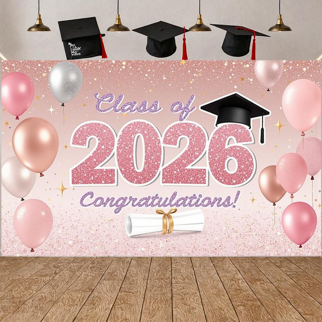 Graduation Event Display Pink Glitter 2026 Class Backdrop Class Of 2026 Display Class Of 2026 Grad Celebration Background