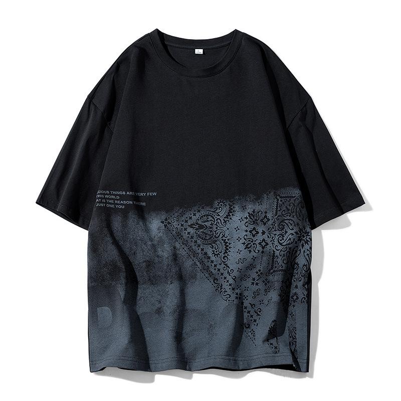 

Мужская летняя модная свободная футболка с коротким рукавом, модный бренд в гонконгском стиле, студенческая футболка с круглым вырезом и коротким рукавом 4XL чёрный