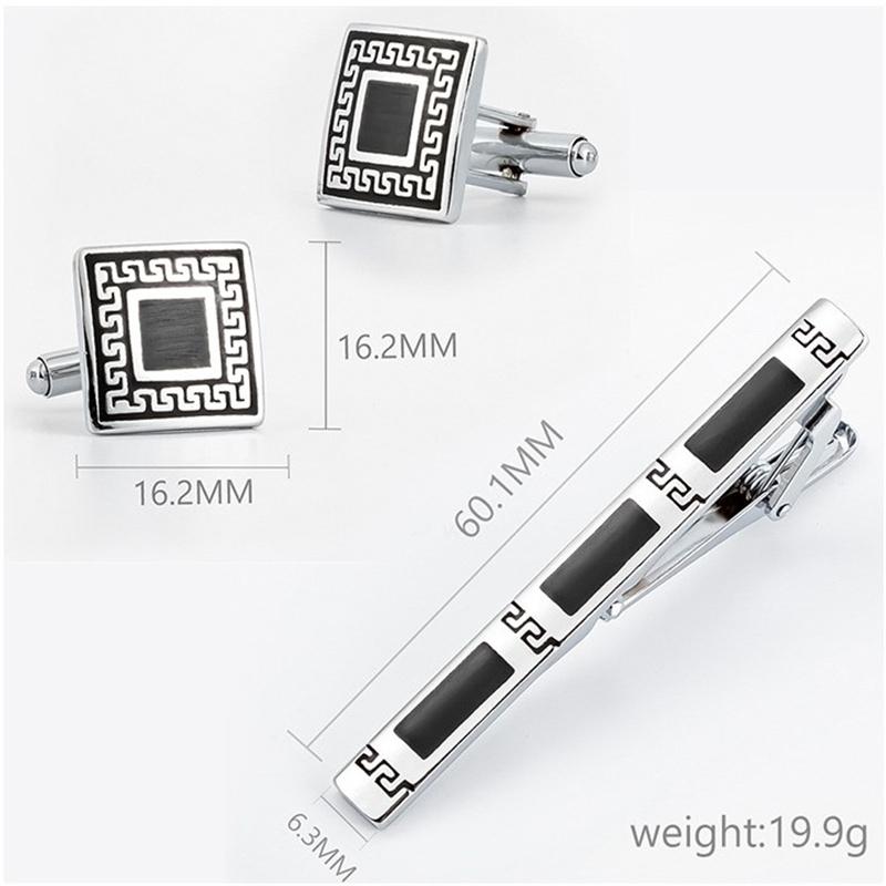 Schwarze Emaille Manschettenknöpfe Krawattenklammer Set Herrenhemd Manschette Krawattenklammer Set