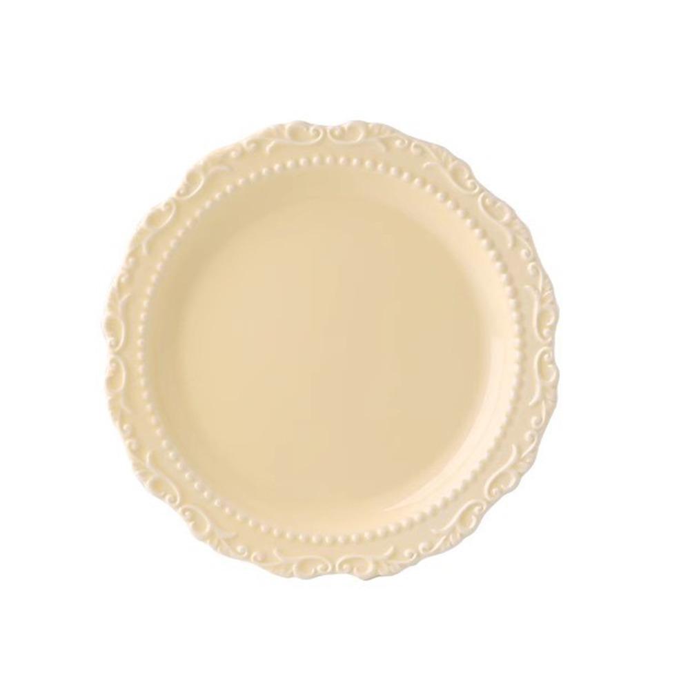 Embossed Design Ceramic Dessert Plate White/Yellow Color Western Dining Tableware  Kitchen Use