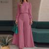 Women Long Sleeve Blouse and Wide Leg Pants Casual Two Piece Suit Set
